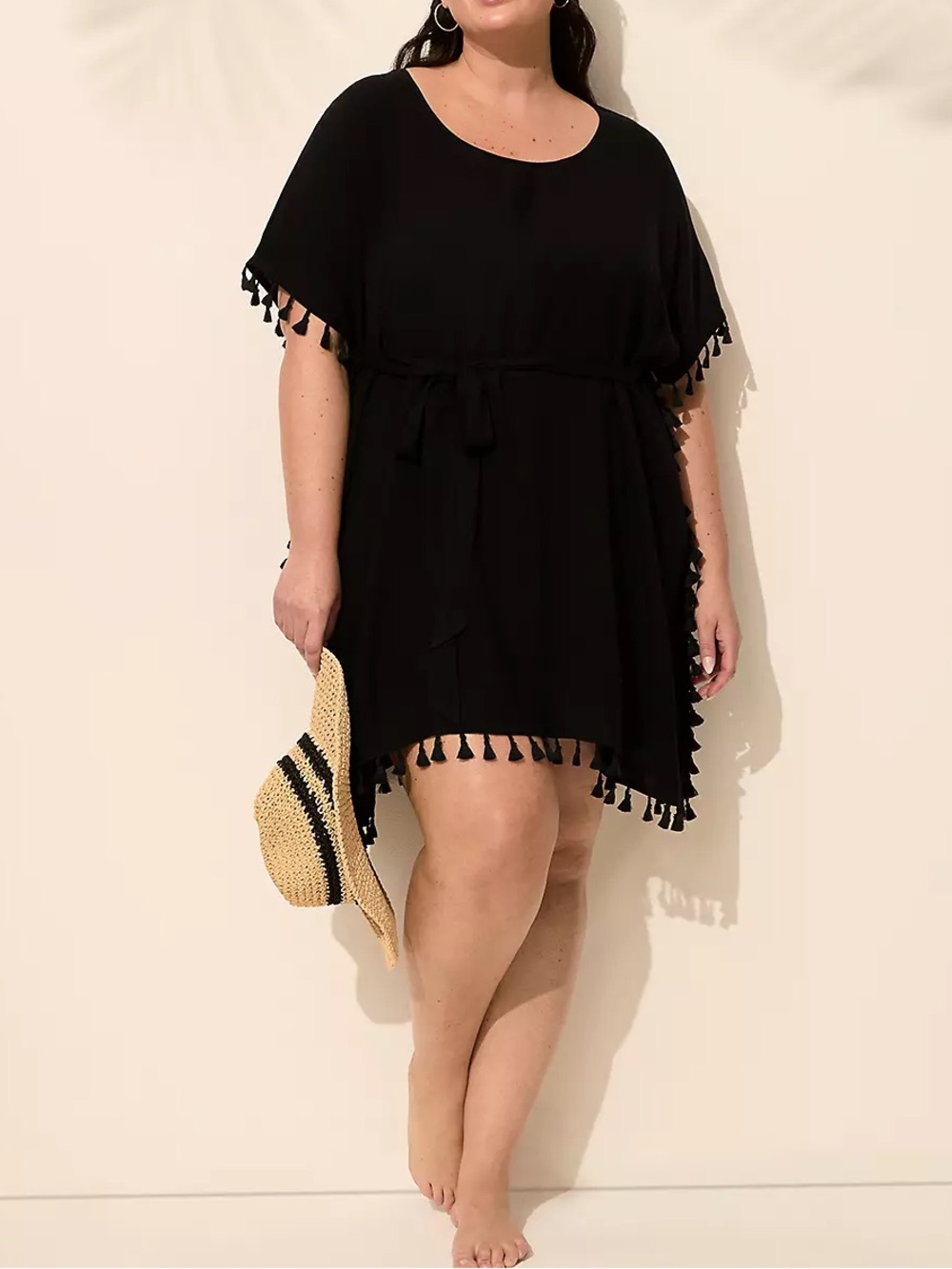 NWT LANE BRYANT Black Tassel-Trim Swim Cover-Up Dress